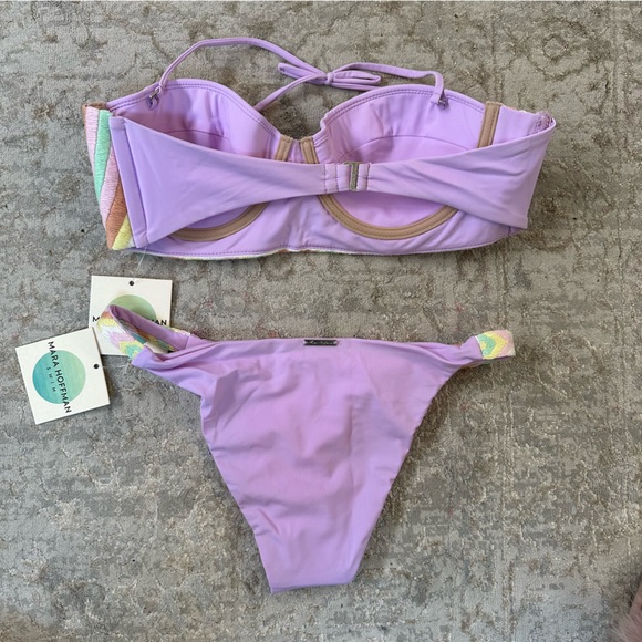NWT Mara Hoffman Rainbow Embroidered Bustier Bikini Top (L)& Bottom (M) Lavender - Picture 9 of 11